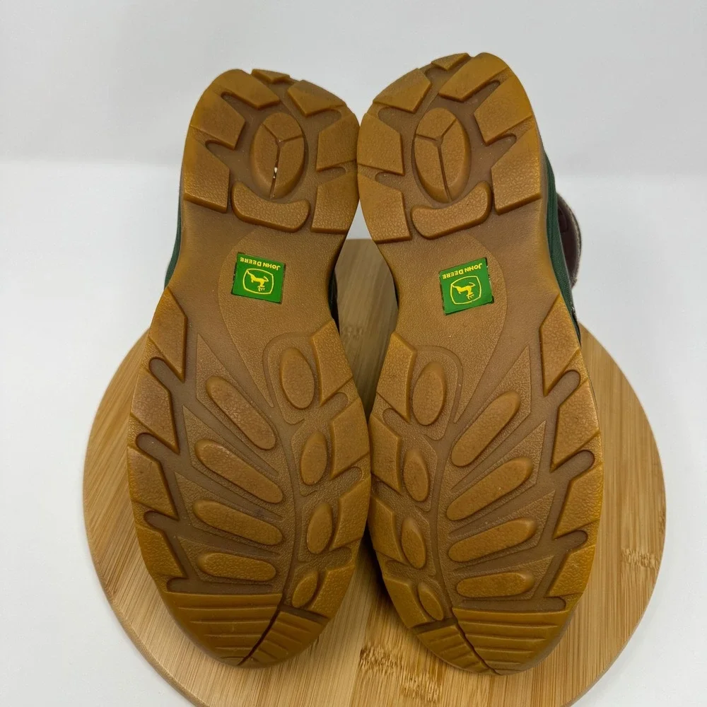 John Deere Mens Leather Duck Boots Green Brown‎ Lace Up Ankle JD3413 Size 10M